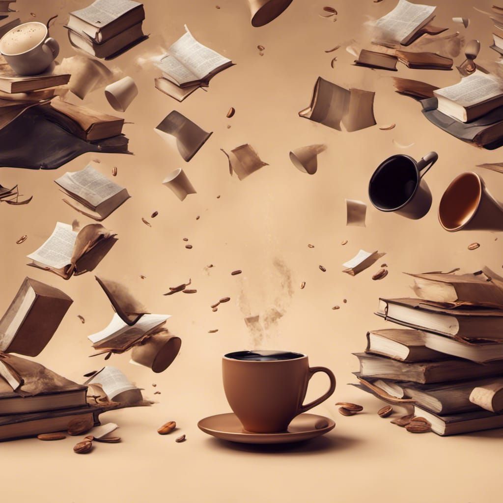 Books and Coffee Cup Pattern, Detailed Matte Painting