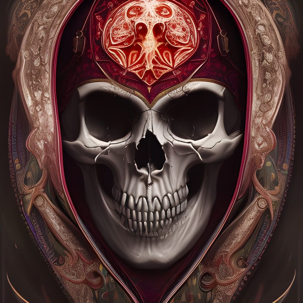 Neon Bioluminescent Nun Skull Portrait