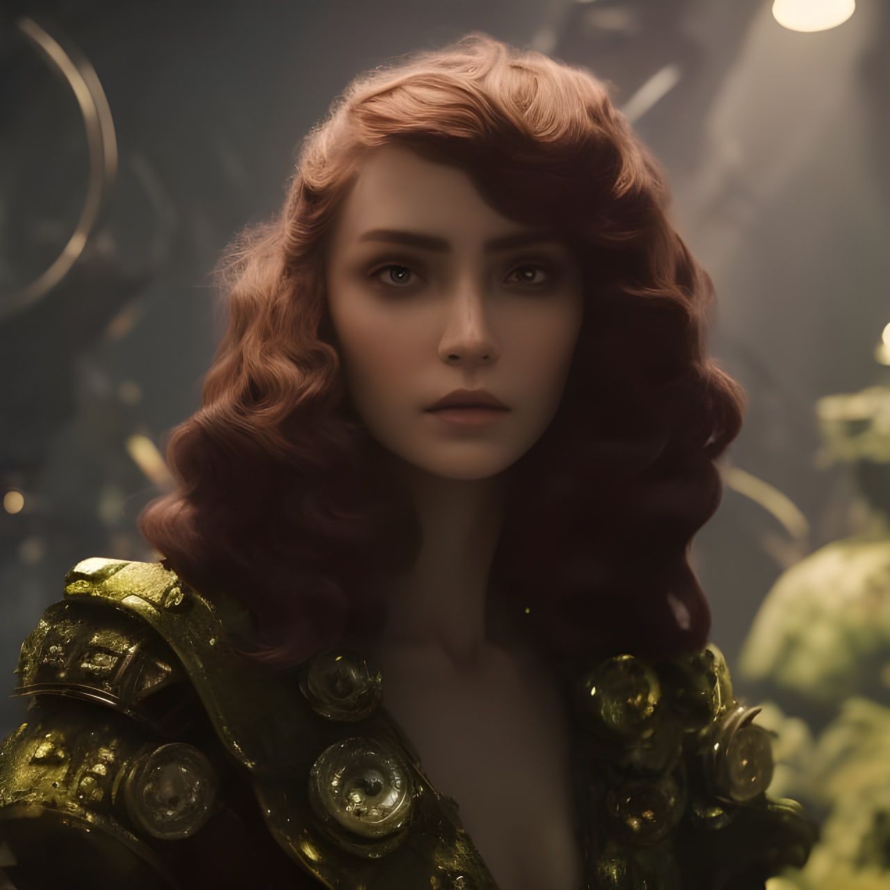 Steampunk Android Cleric in Overgrown Jungle, Digital Art