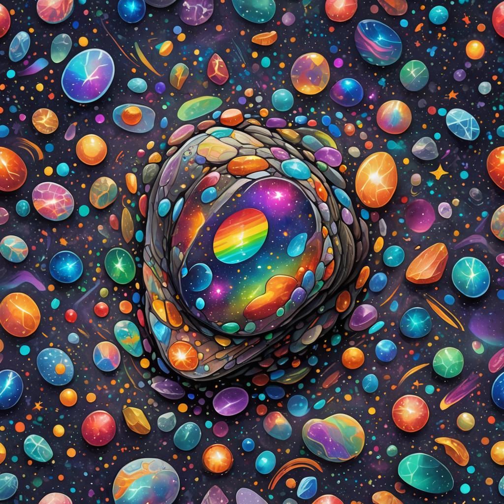 Rainbow Cosmic Wishing Stone in Mixed Media Style