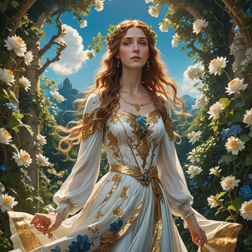 Regal Woman in White Gown: Pre-Raphaelite Art