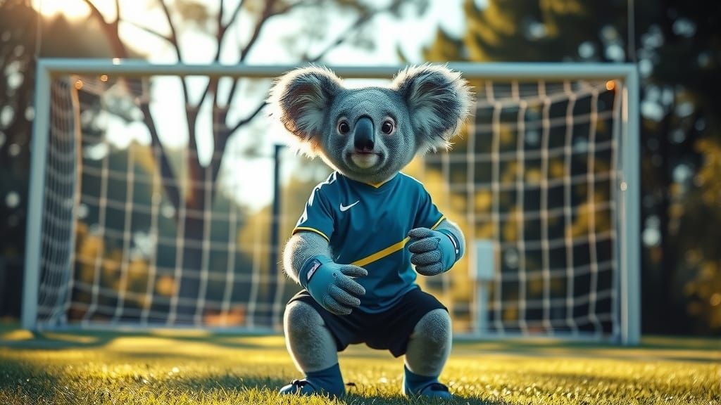 Ultra HD Hyperrealistic Koala Goalkeeper Ready to Save