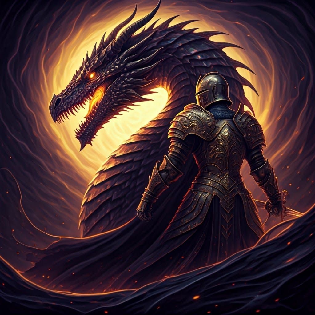 Knight and Dragon Alliance in Dark Fantasy Style
