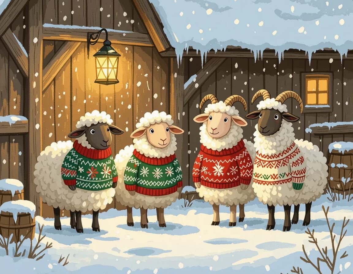 Animals in Ugly Christmas Sweaters in Barn