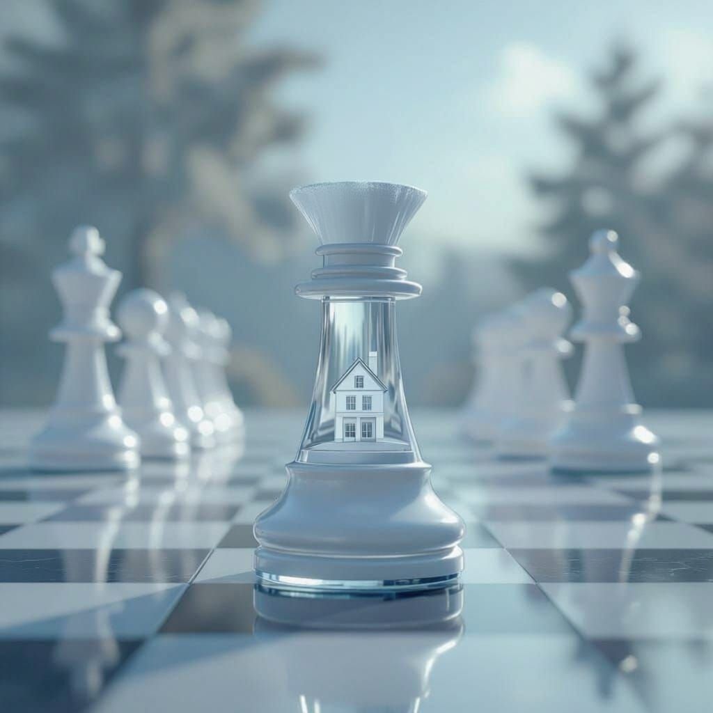 Surreal Chess Pawn Reflects House on Final Rank