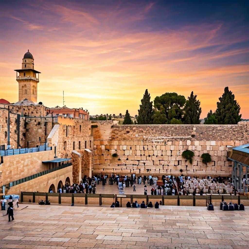 Western Wall Sunset Panorama in Shinkai Style