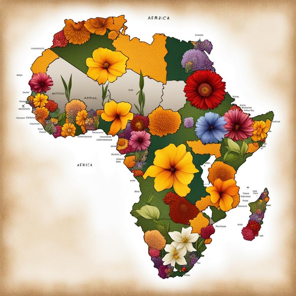Floral Map of Africa Continent