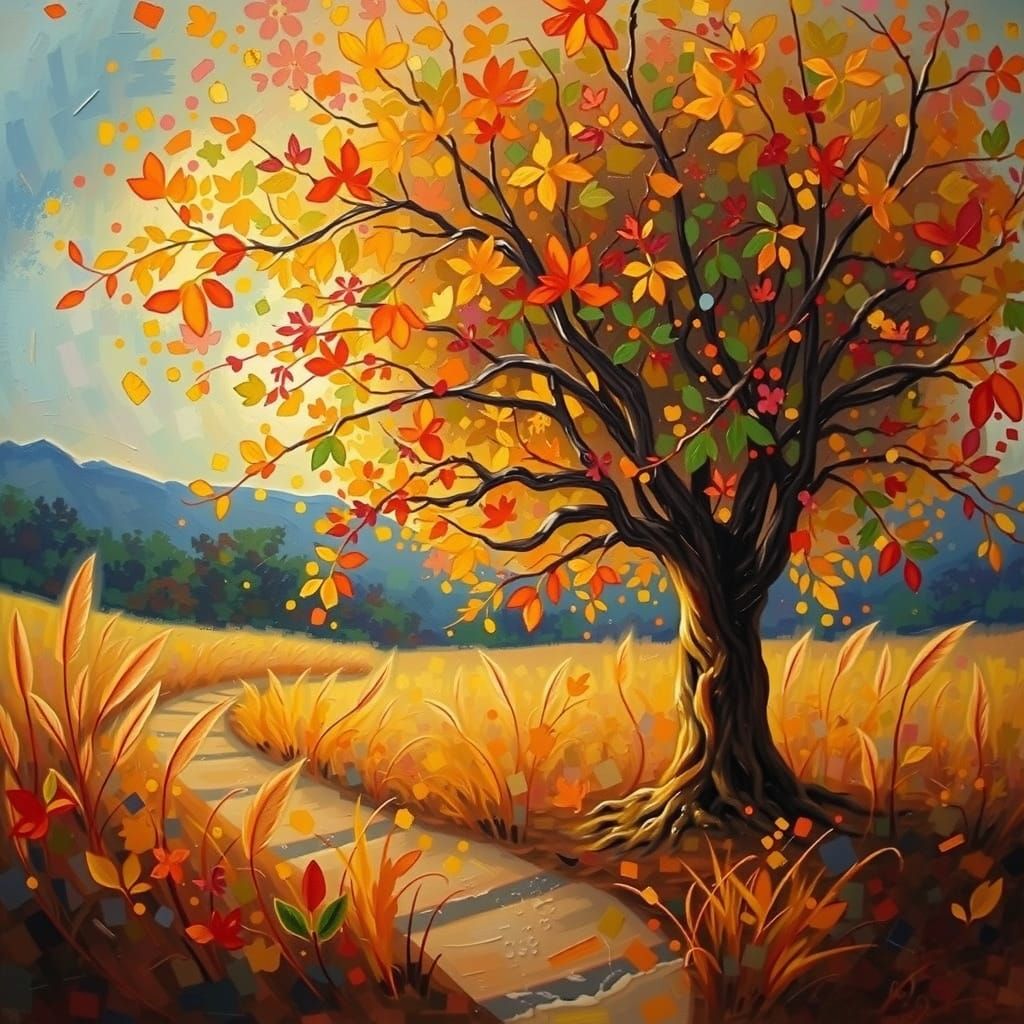 Golden Tree in Impressionistic Style