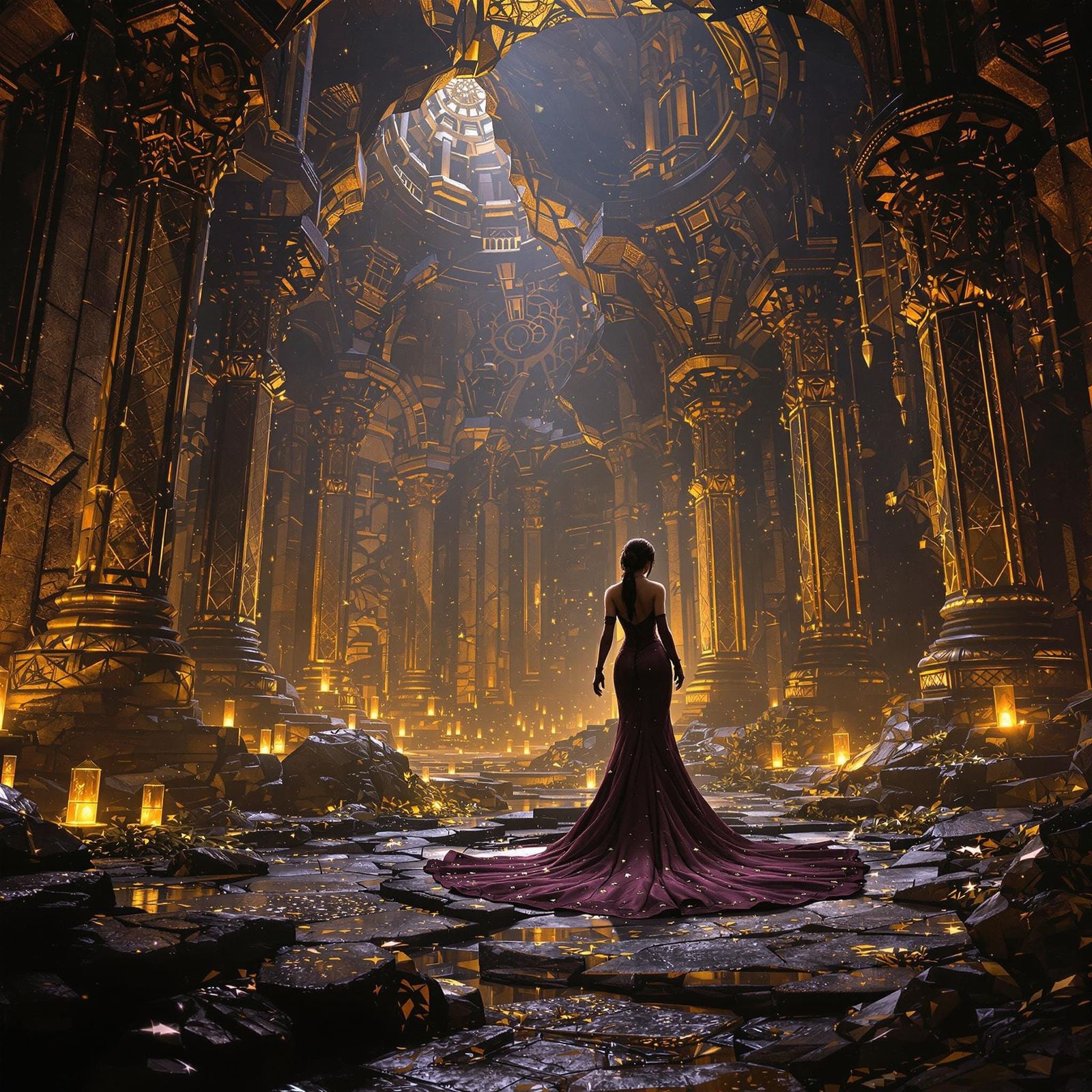 Lara Croft in Victorian Gown Explores Ancient Ruins