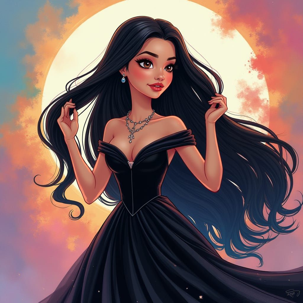 Filipino Disney Princess in Flowing Black Gown