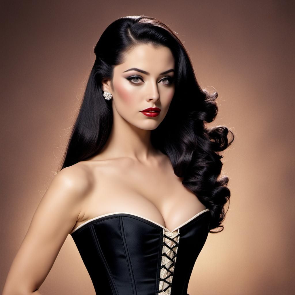 1950s Style Portrait of Dark-Haired Girl in Corset