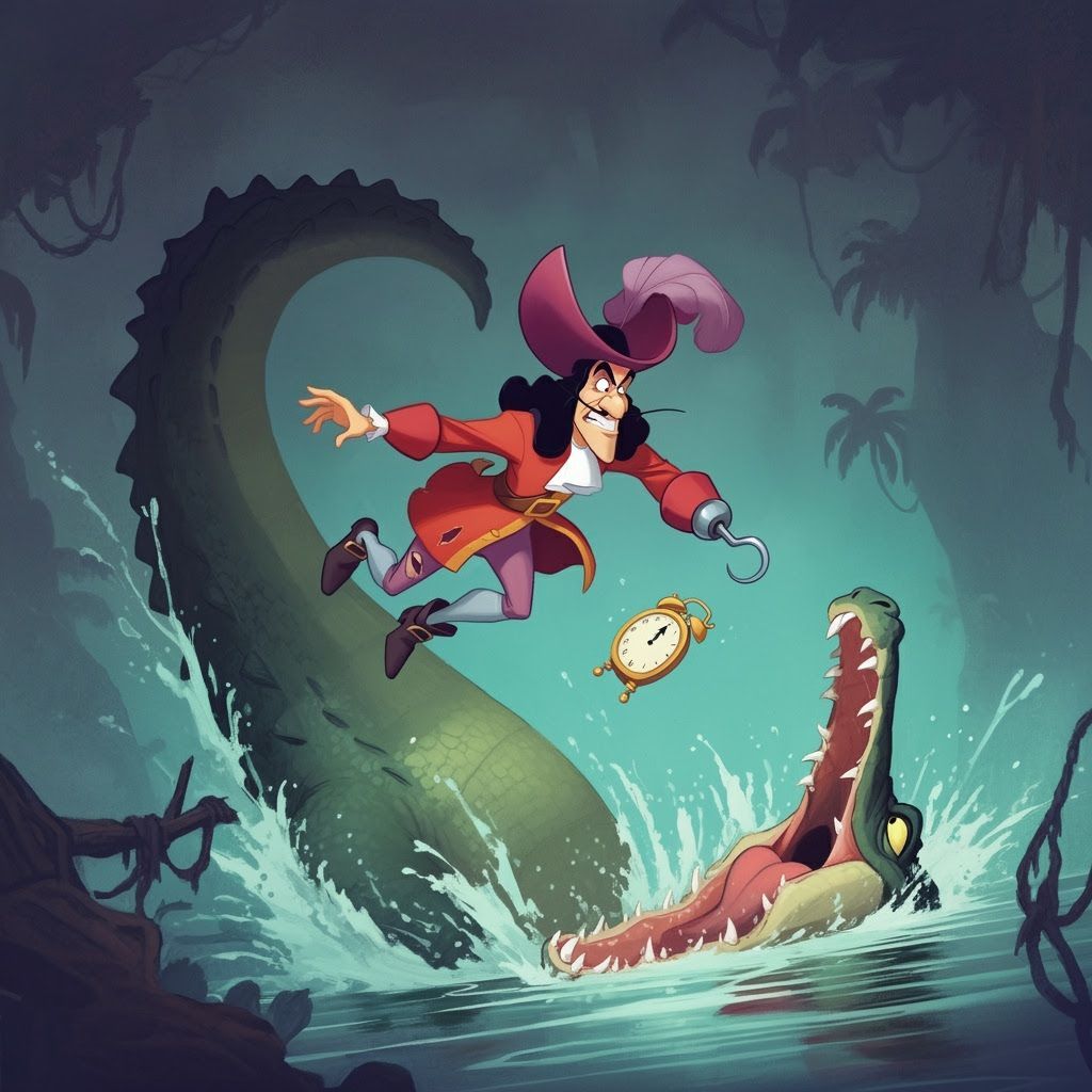 Captain Hook fighting tick tock the crocodile