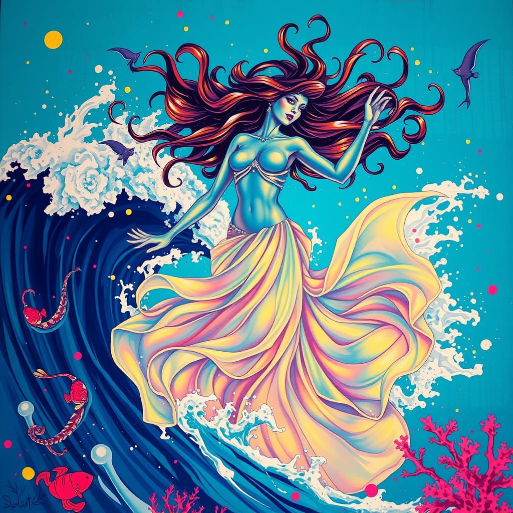 Surreal Goddess of the Ocean in Vibrant, Hyper-Realistic Sty...