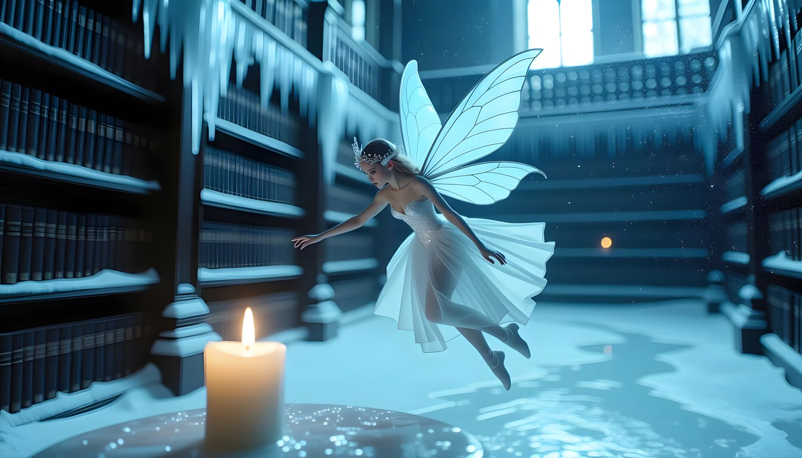 Ethereal Nymph Fairy Hovering Over Candlelight