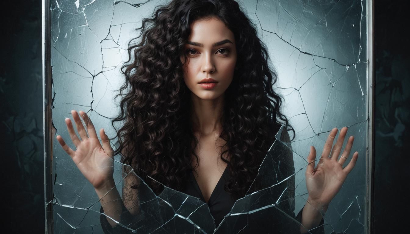 Striking Woman Behind Cracked Glass