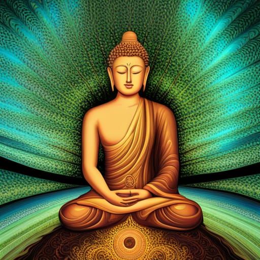 Buddha Meditating Under Bodhi Tree with Fractals