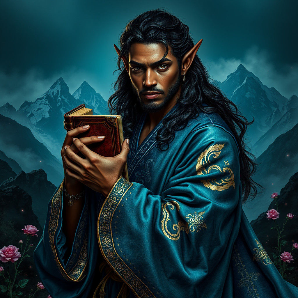 Mystic Elf Portrait with Runic Tattoos, in Vaporwave Style