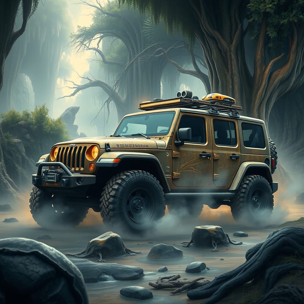 Majestic Fantasy Jeep in a Dreamlike Landscape