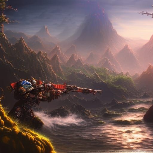 Warhammer 40k Titan in Hyperrealistic Landscape