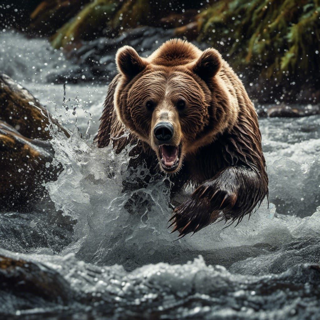 Bear Catches Salmon in Stunning Hyperrealistic Scene