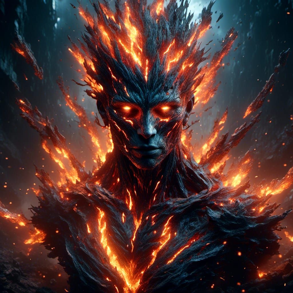 Fiery Elemental Portrait with Red Energy Flows