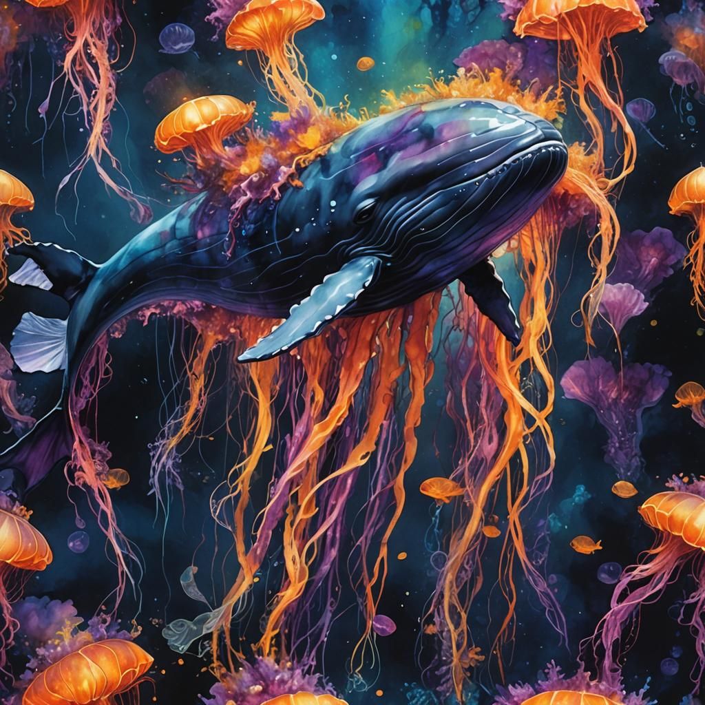 Coral Reef Whale in Bioluminescent Ocean