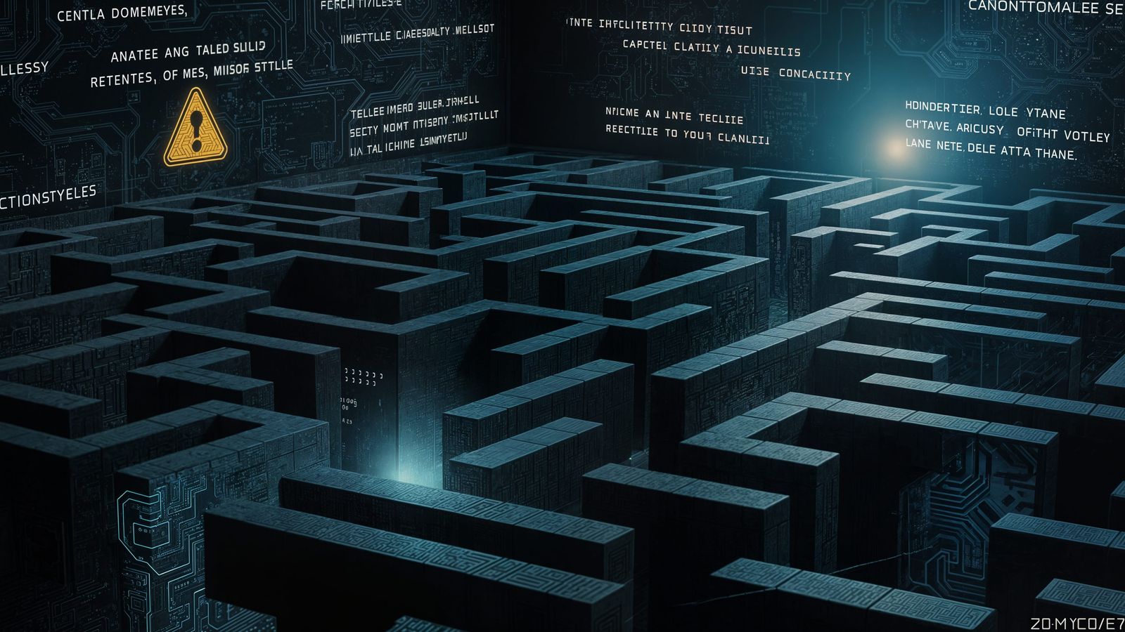 Cyberpunk Labyrinth with Glowing Matrix Code and Holographic...