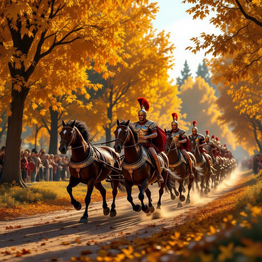 Roman Chariot Disrupts Autumn Landscape: 3D Rendering