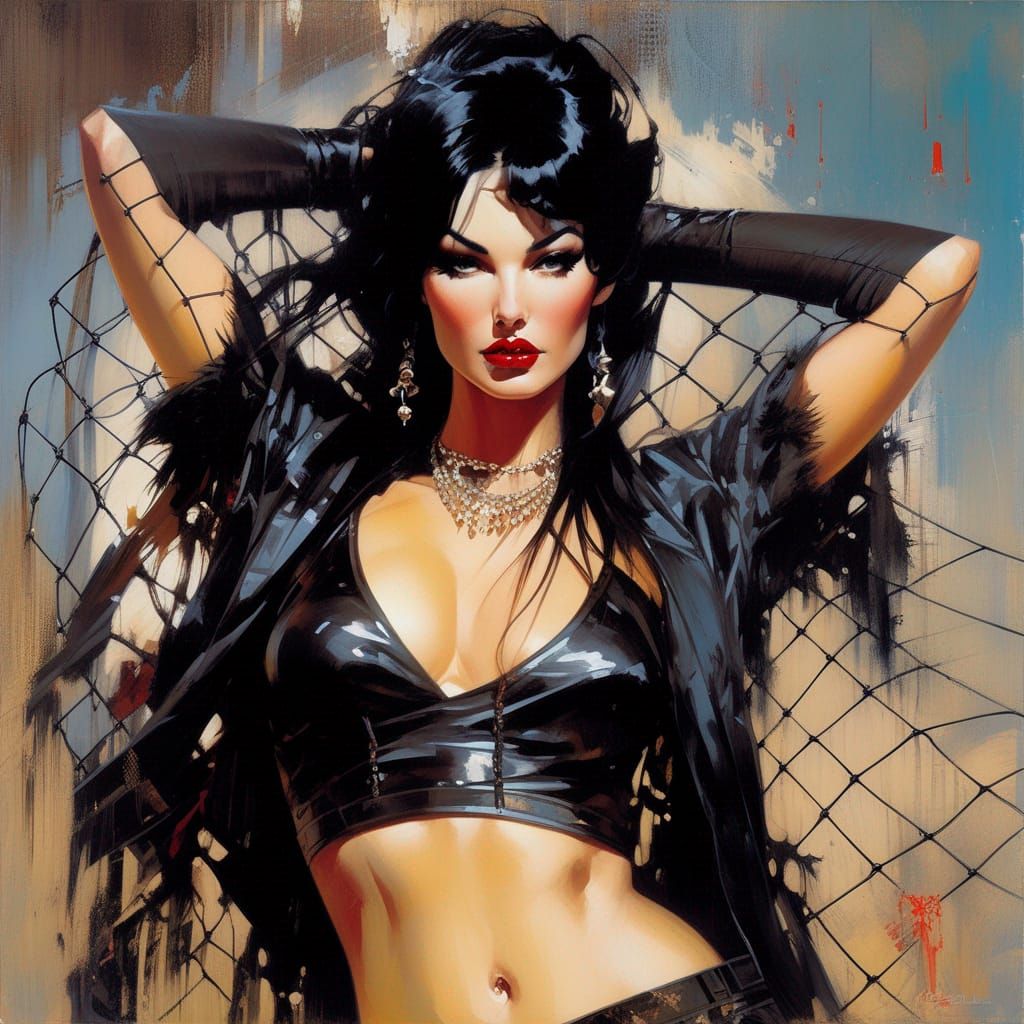 Dark Mistress Portrait in Pin-Up Style