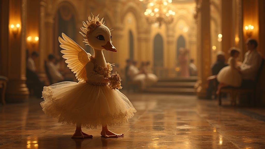 Duckling Dances in Opulent Ballroom, Visionary Art