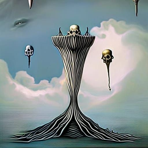 Grotesque Tower of Bones in Dystopian Horror Style