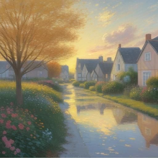 English Shop on Charming Street: Impressionist Oil Painting