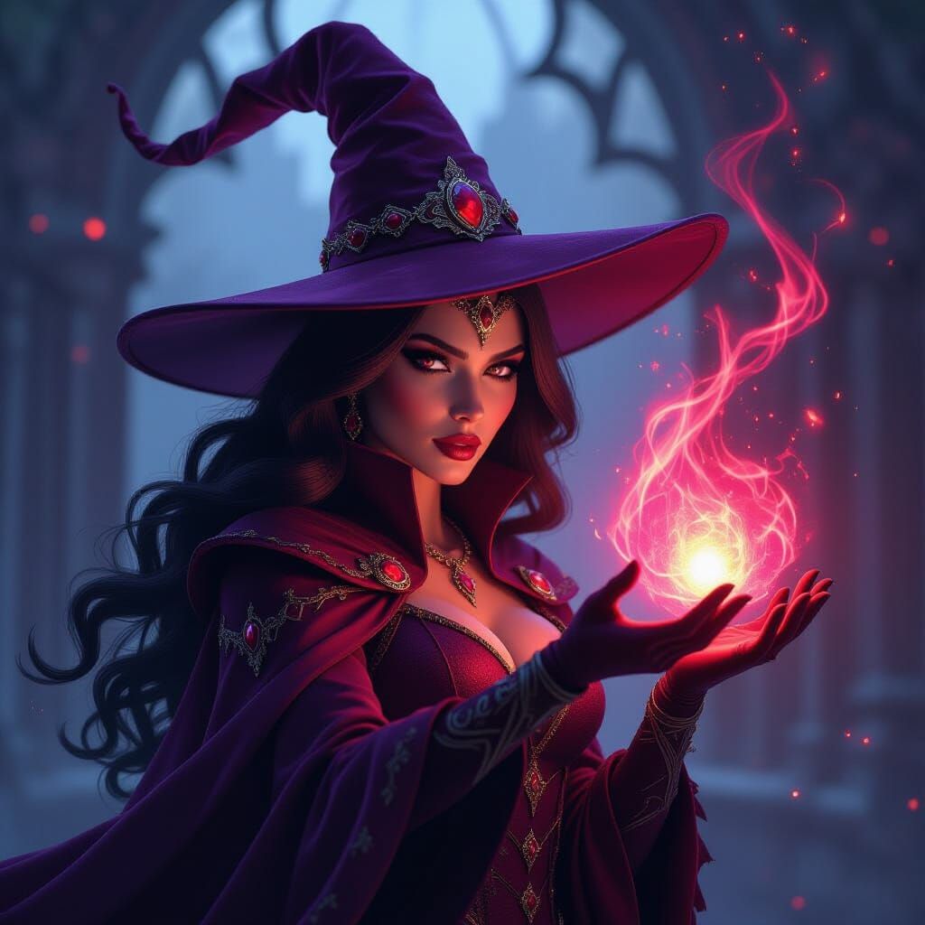 Scarlet Witch Conjuring Magic in High-Fantasy Style