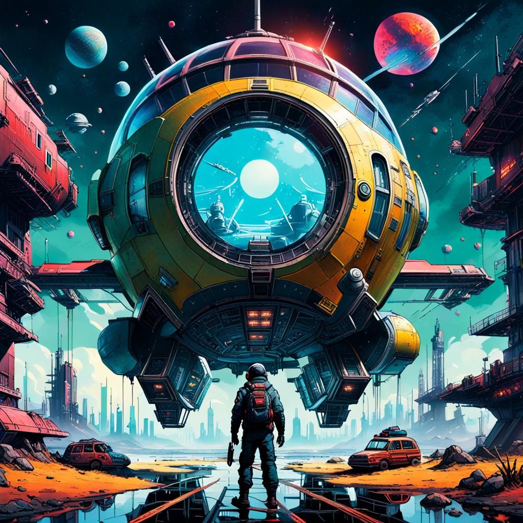 Iridescent Underwater City at Night: Digital Art