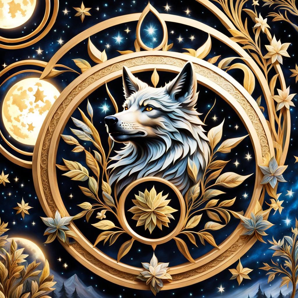 Fantasy Wolf under Starry Night Sky