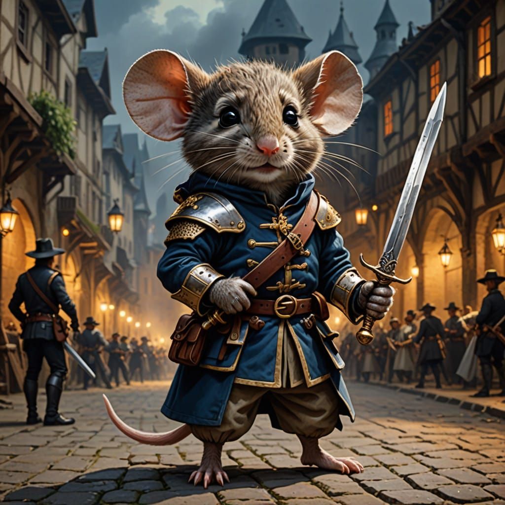 Elegant Mouse Musketeer Wields Sword