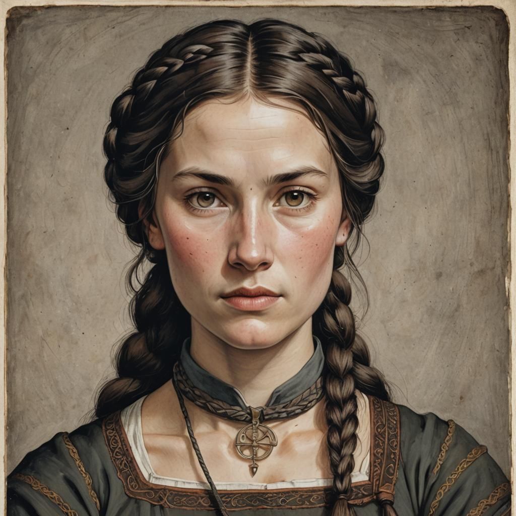 Nordic Medieval Woman Portrait with Braided Hair