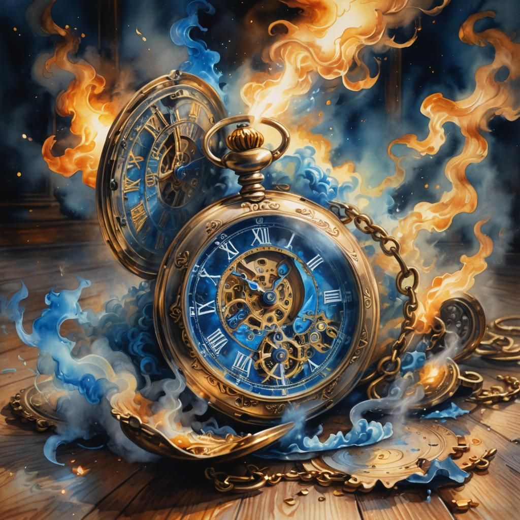 Glowing Antique Pocket Watch in Watercolor