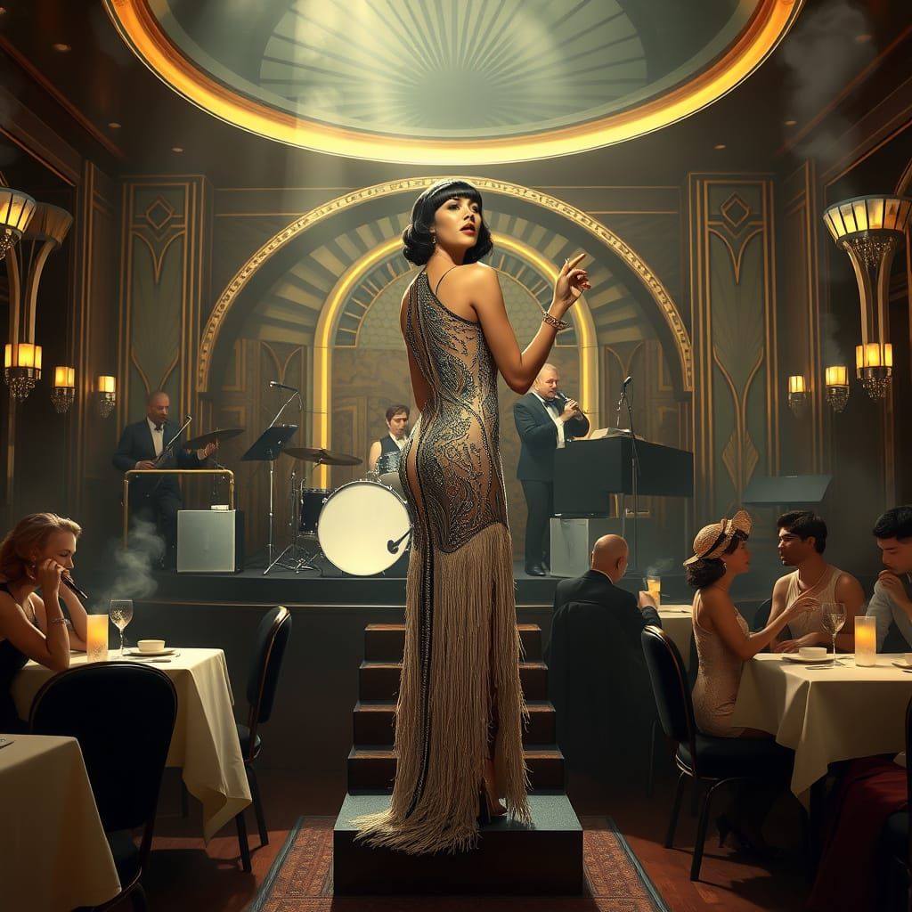 1920s Glamour: Art Deco Nightclub Scene with Singing Flapper
