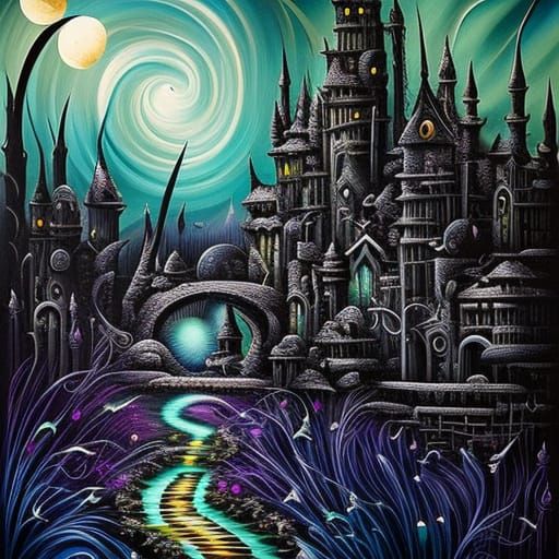 Sunflower Moon: Mixed Media Neo-Impressionist Painting