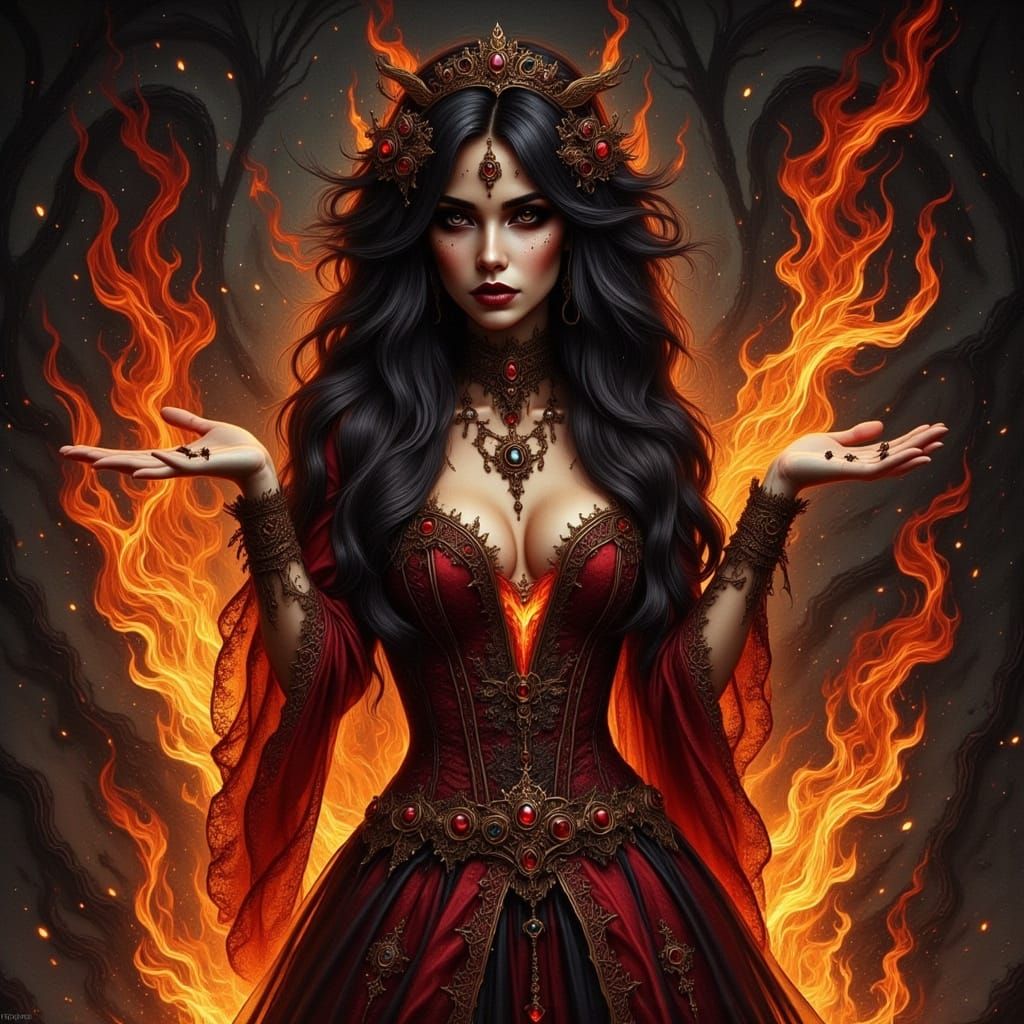 Fiery Witch Embracing Flames