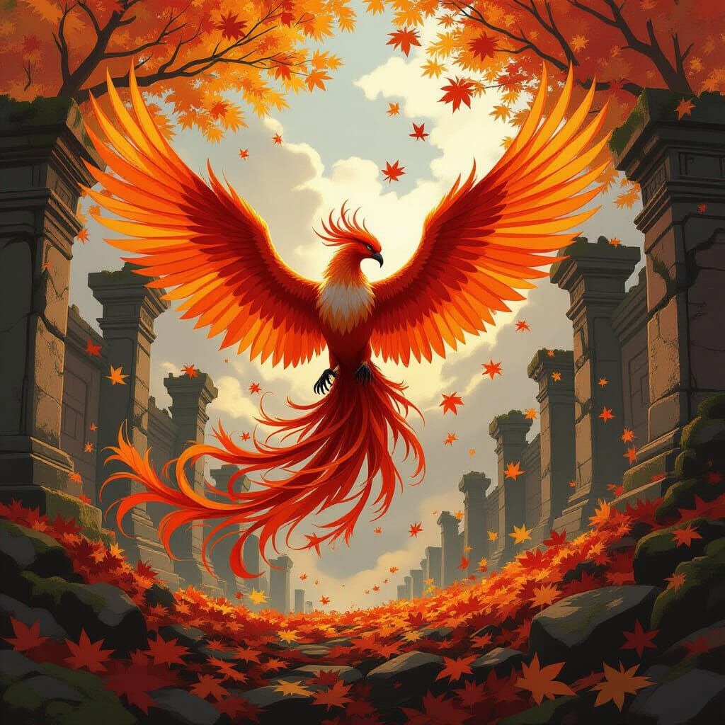 Majestic Phoenix Erupts From Autumn Vortex
