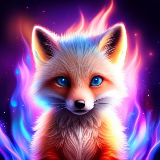 Cosmic Baby Fox with Blue Eyes in 8k
