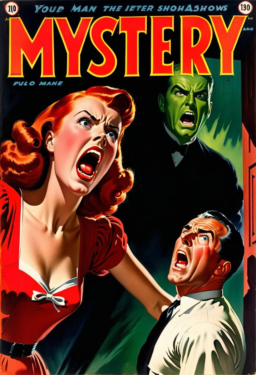 Vintage Pulp Magazine Cover with Screaming Woman