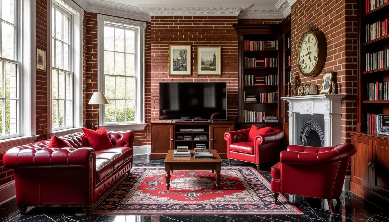 Sunlit Victorian Living Room with Cozy Opulence