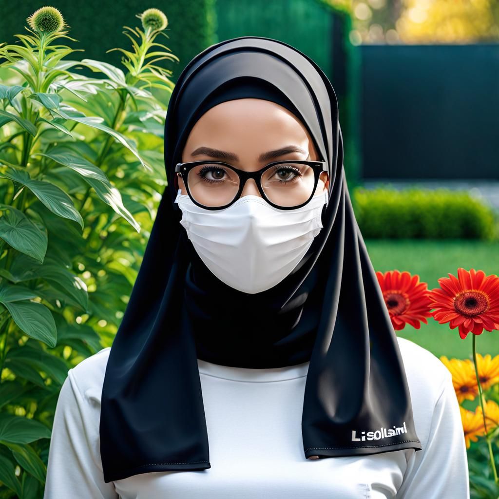 Smiling Woman in Hijab, Facemask, and Glasses