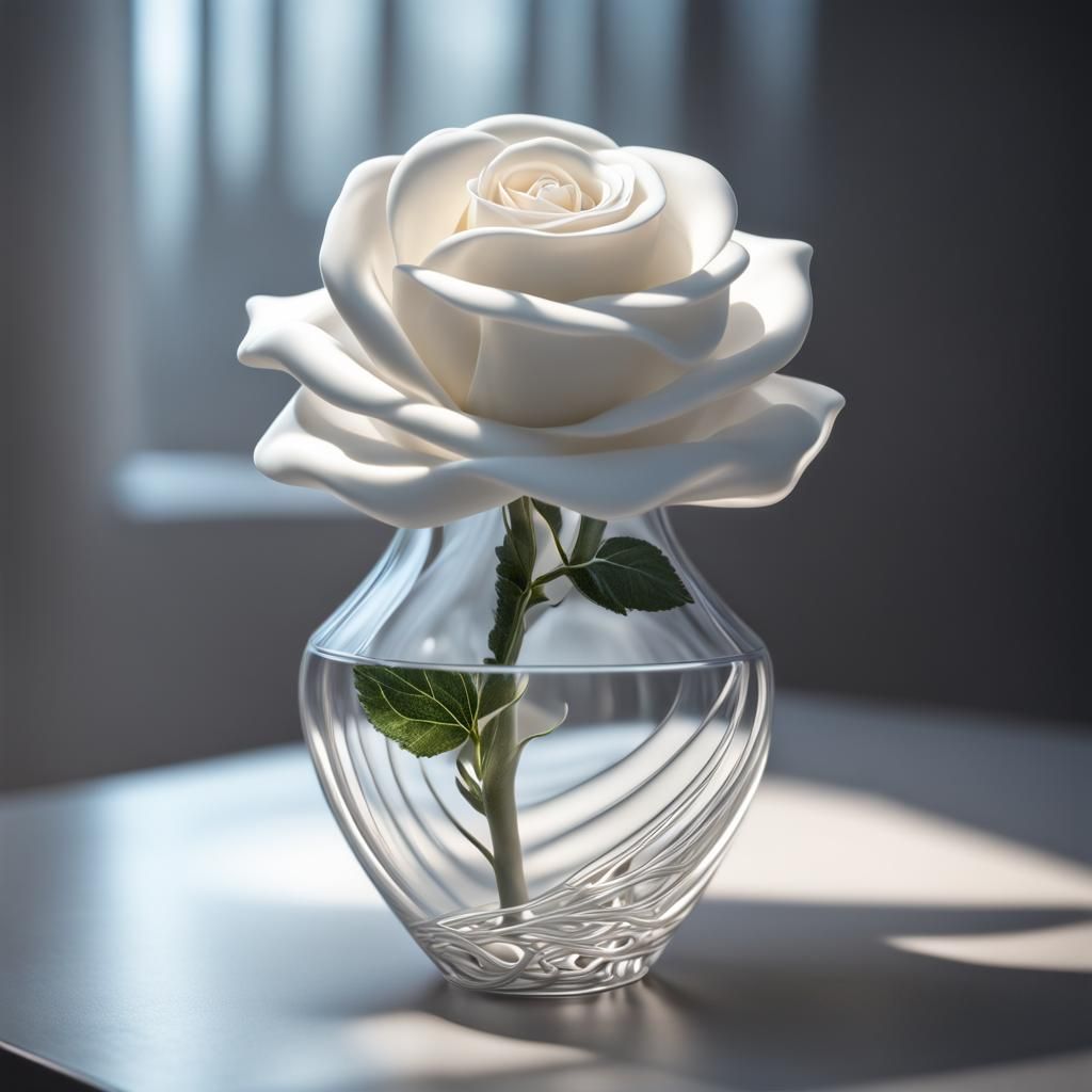 White Rose in Helical Vase: 3D Render