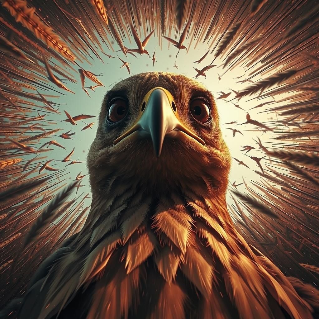 Bird of Prey in Grass: Photorealistic Downside View