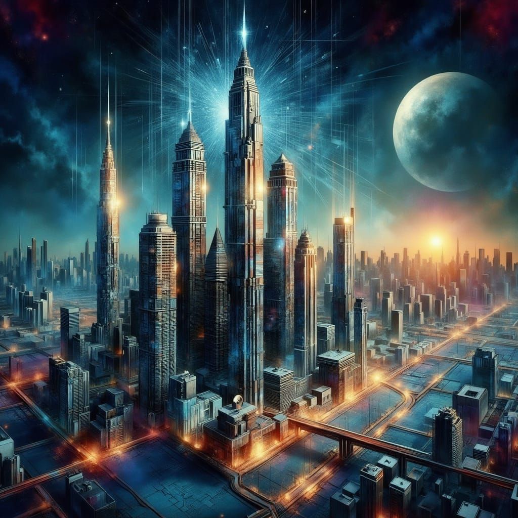 Dreamlike Dubai Towers at Dusk in Abstract 3D