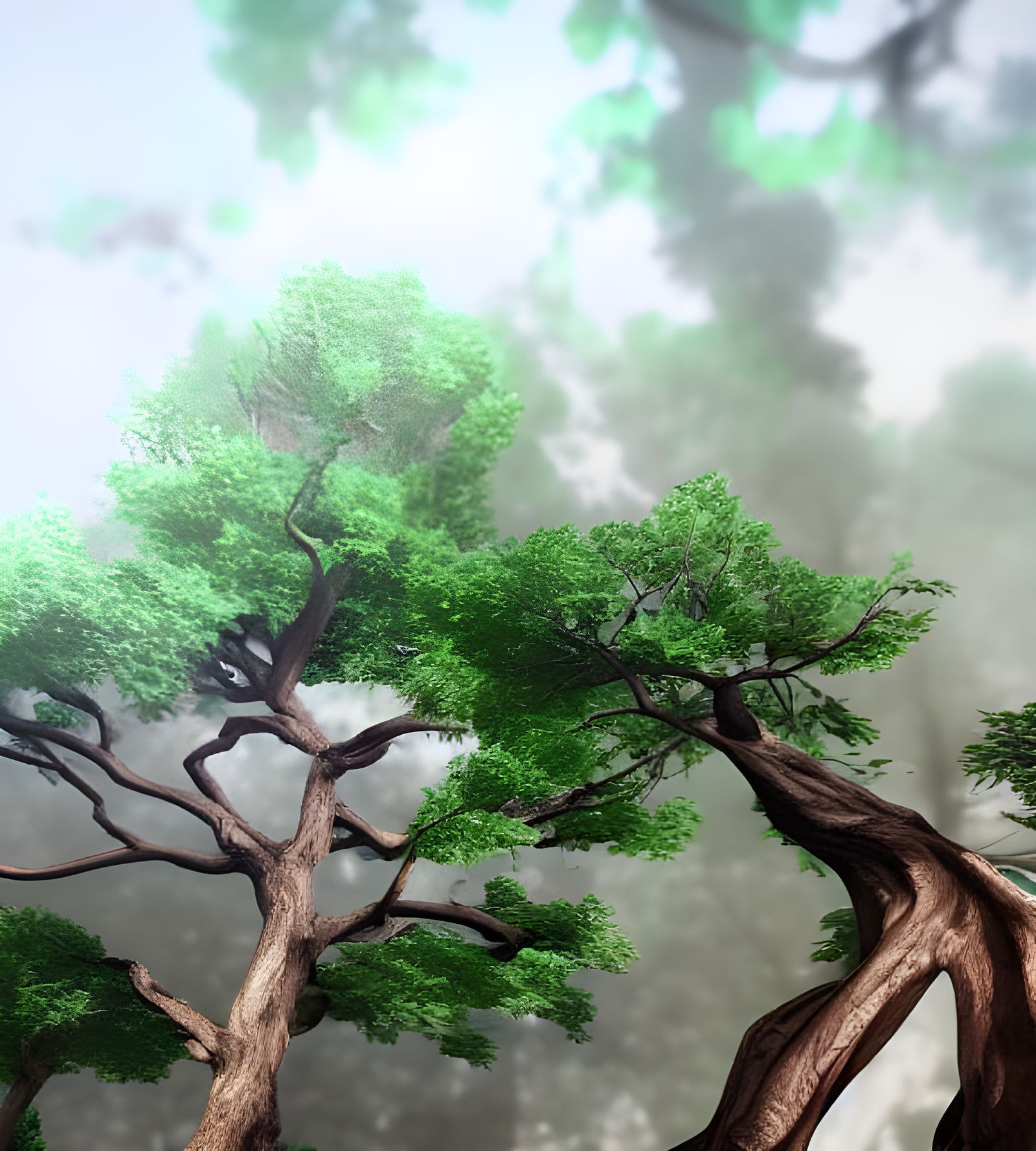 Photorealistic Tree with Sabattier Effect